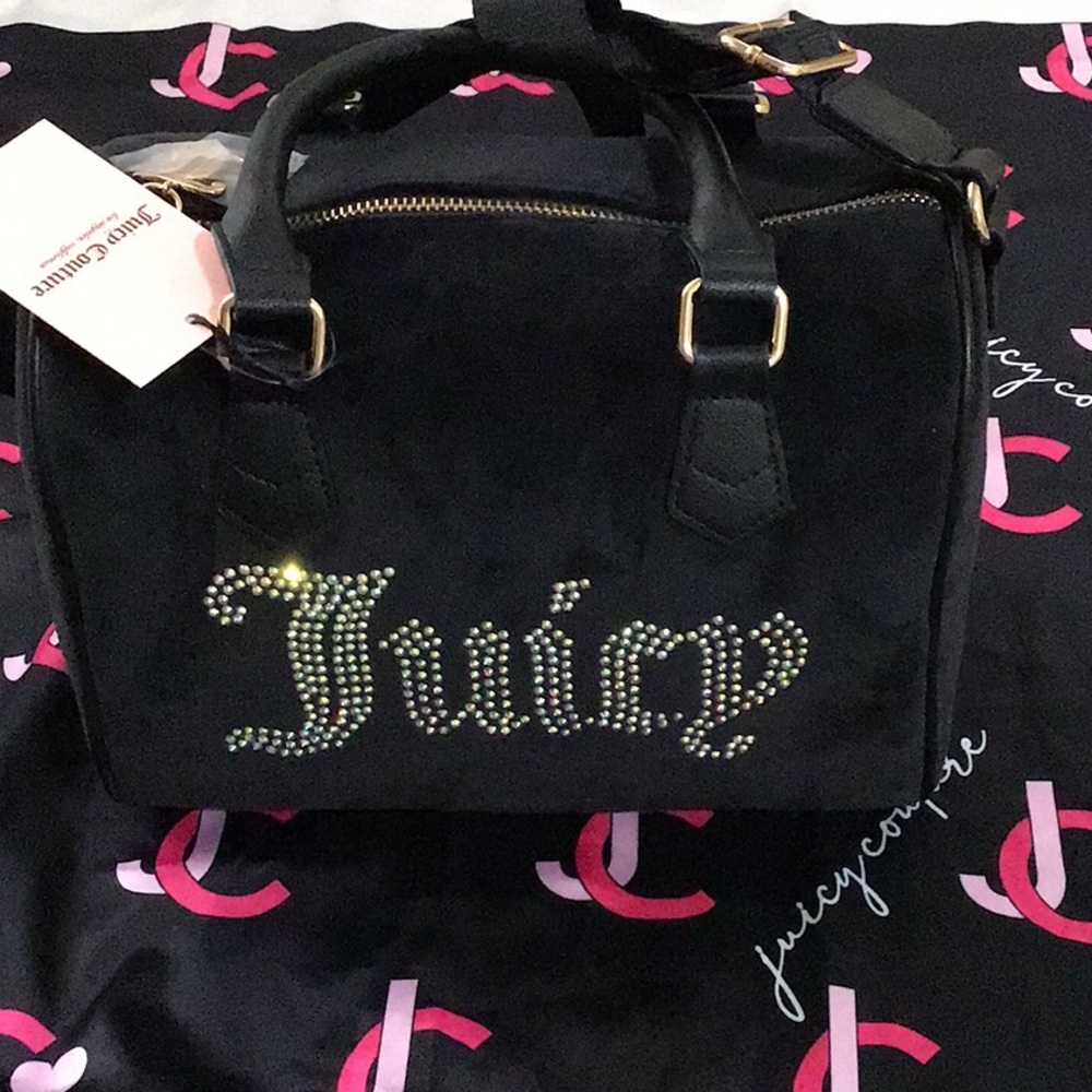 Juicy Couture black velour iridescent rhinestone Juicy obsession satchel speedy
